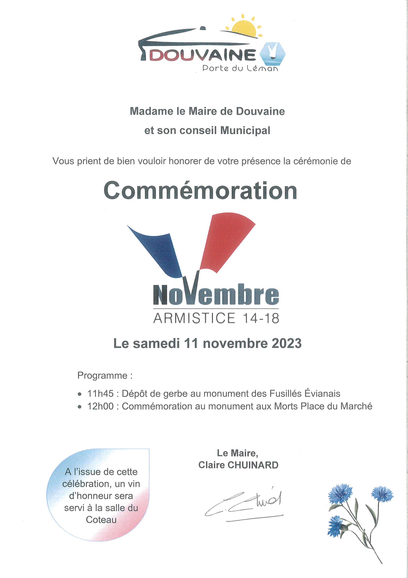 Invitation à la cérémonie du 11 novembre