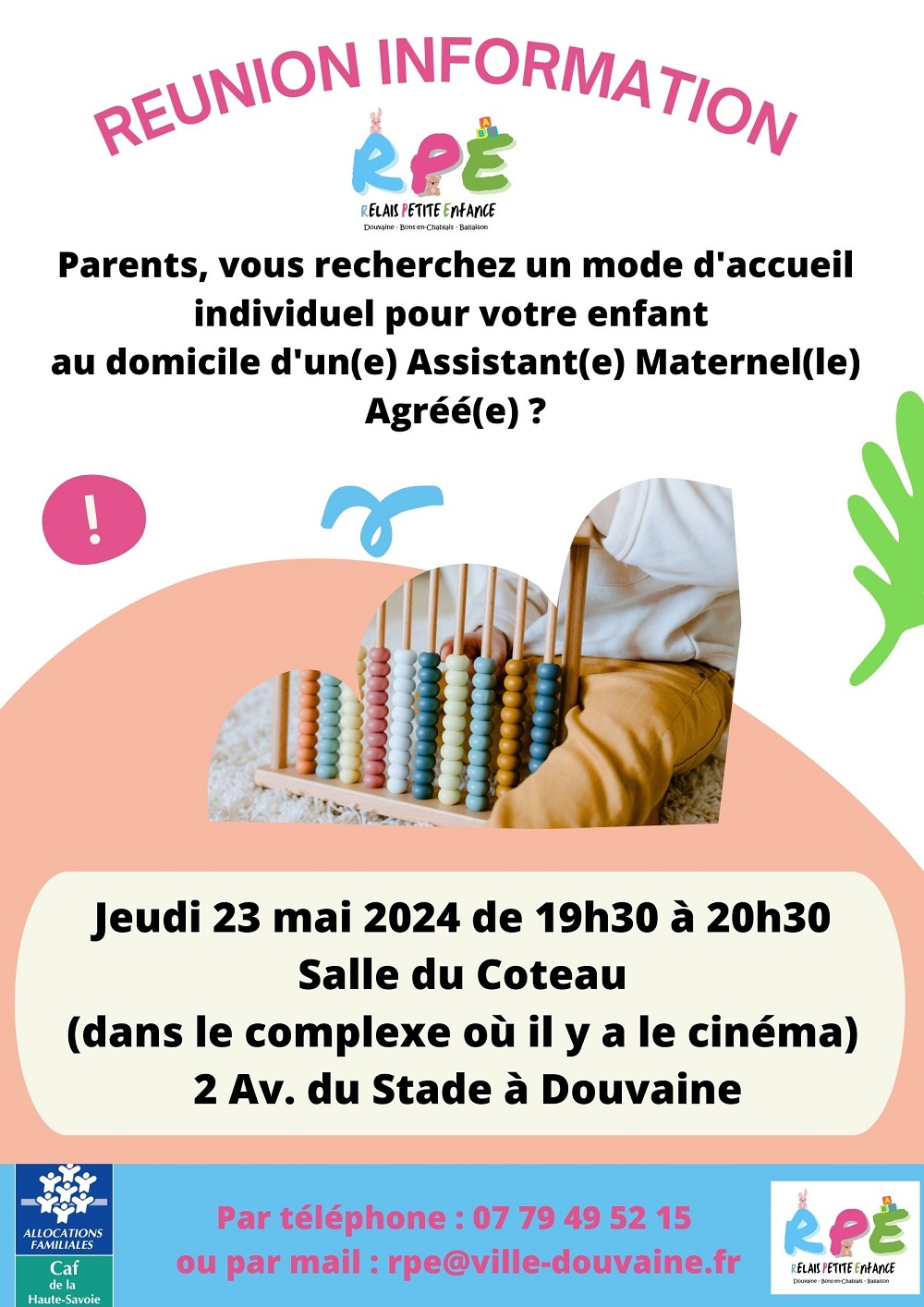 Affiche réunion d'information Parents le 23 mai 2024 à Douvaine