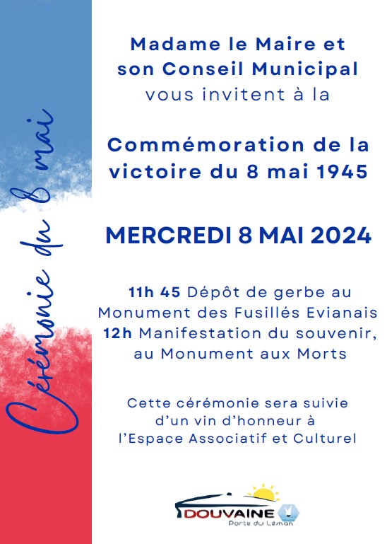 invitation à la cérémonie du 8 mai à Douvaine