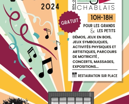 affiche annonçant les 50 ans de la MJC Douvaine le 1er juin 2024