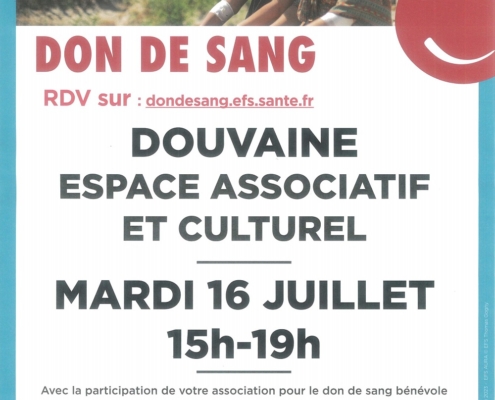 Affiche de la prochaine collecte du Don du Sang du mardi 16 juillet 2024