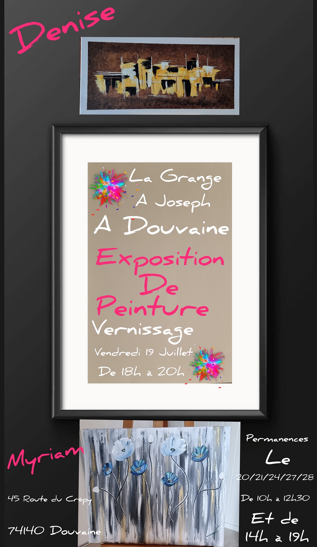 affiche pour l'exposition de peinture à la Grange à Josep du 21 au 28 juillet 2024
