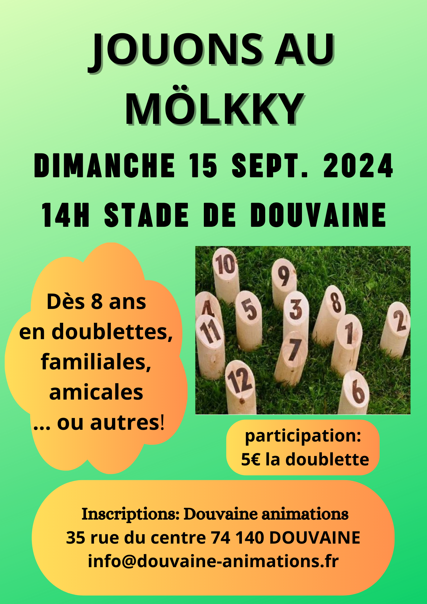 Affiche de l'après-midi Möllky prévue le 15 septembre 2024 au Stade de Douvaine