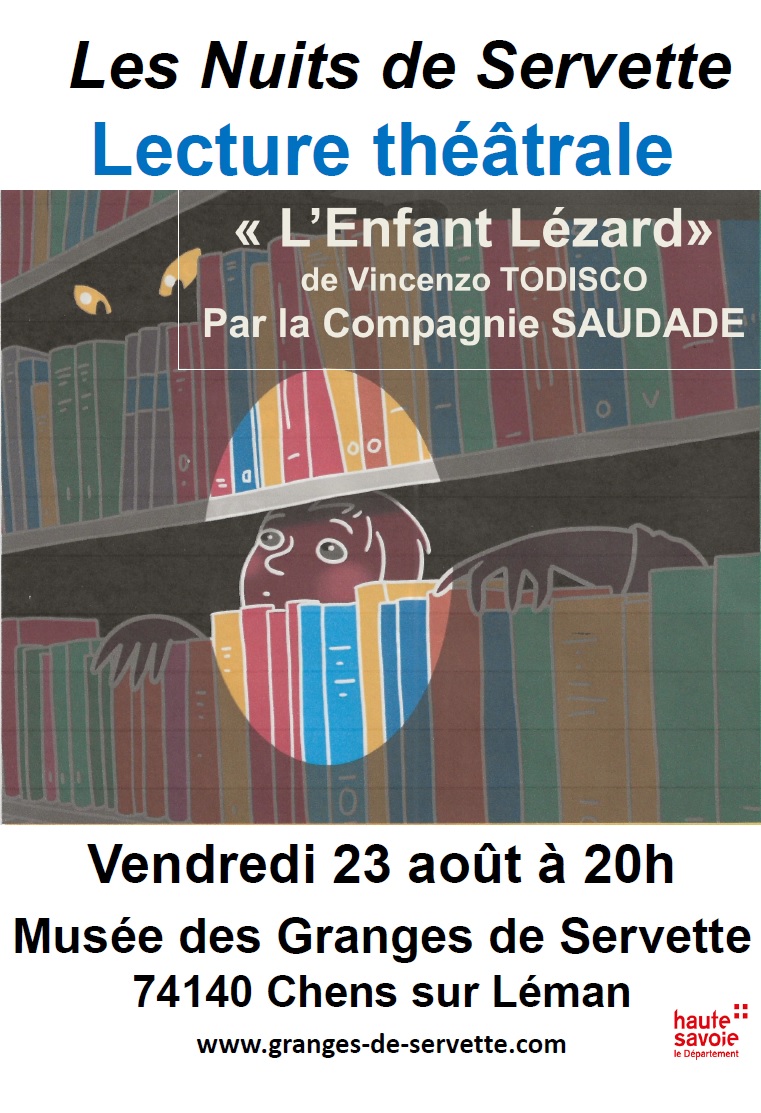 Affiche de l'événement du 23 août 2024 aux Granges de Servette intitulé l'enfant lézard