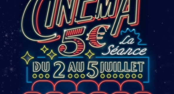 Affiche Générique de la Fête du Cinéma du 2 au 5 juillet 2024 avec les séances à 5€