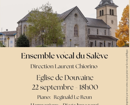 Affiche du concert "la petite messe de Rossini" par l'ensemble vocal du Salève dimanche 22 septembre 2024 à 18h à l'Eglise de Douvaine