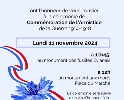 Invitation à la cérémonie du 11 novembre au monument à 12h aux morts à Douvaine