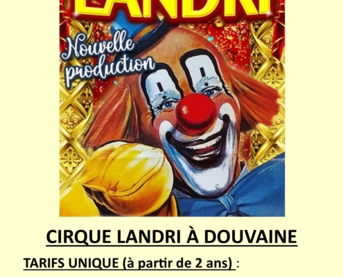 Affiche de promotion du Cirque Landri à Douvaine le 22 octobre à16h, le 23 à 16h et le 24 à 15h.