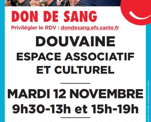 Affiche du Don du sang mardi 12 novembre 2024 de 9h30 à 13h et de 15h à 19h au Coteau