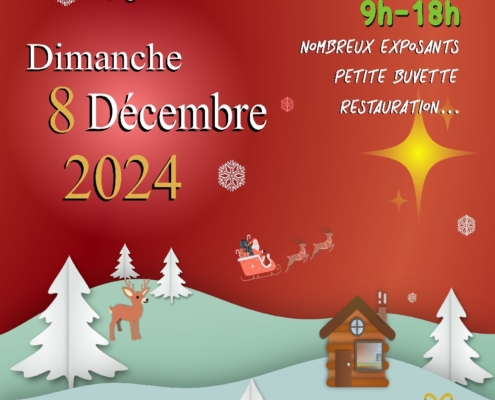 affiche du Marché de Noël du sou des écoles de Douvaine qui se tiendra le dimanche 8 décembre 2024 à la Bulle de Douvaine