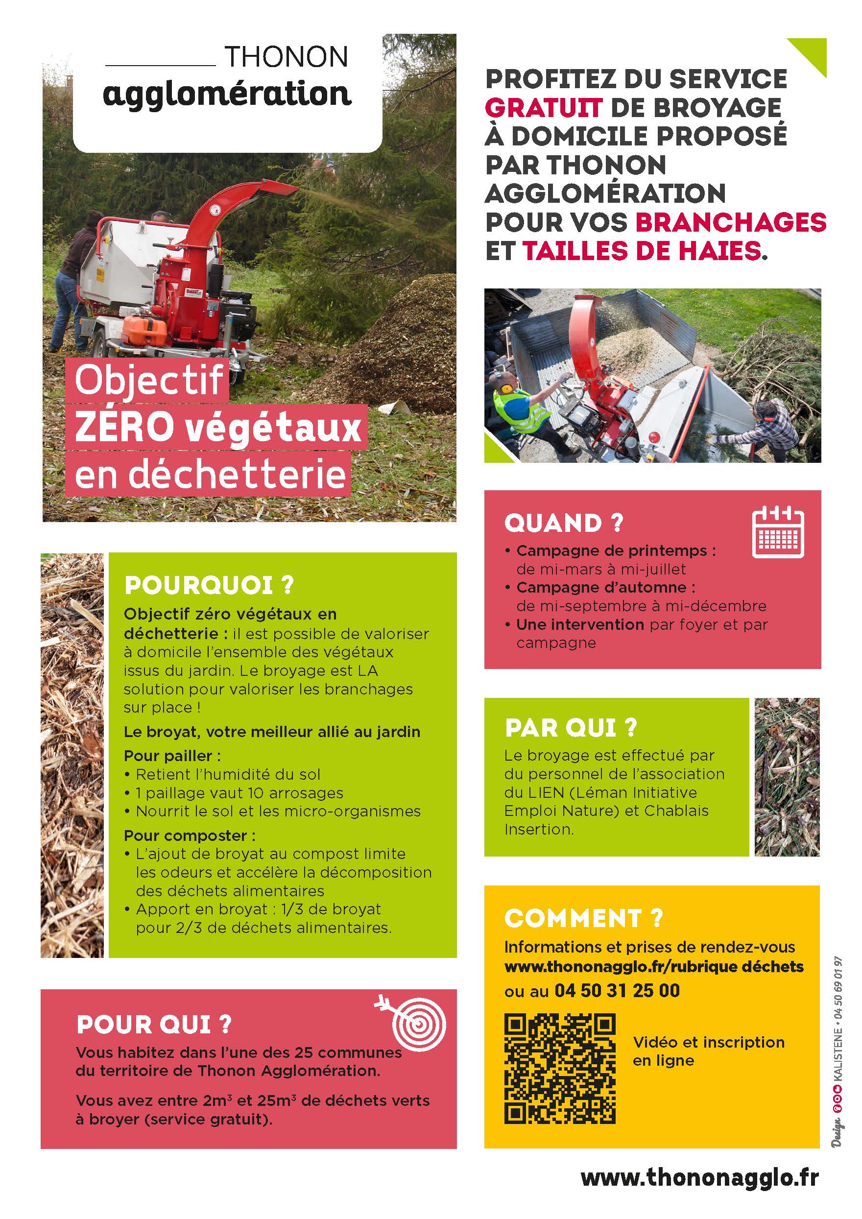 Descriptif au dos du flyer de campagne de broyage des déchets pour un objectif : "zéro végétaux en déchèterie"