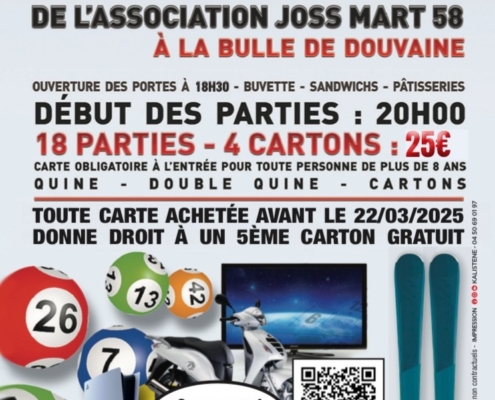 affiche pour le grand loto de Joss'Mart le samedi 22 mars 2025