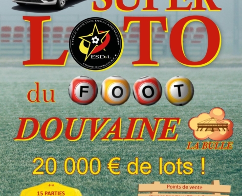 Affiche promotionnelle pour le Super Loto de l'Etoile Sportive Douvaine Loisin le samedi 12 avril 2025