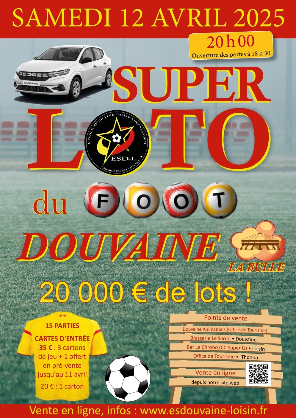 Affiche promotionnelle pour le Super Loto de l'Etoile Sportive Douvaine Loisin le samedi 12 avril 2025