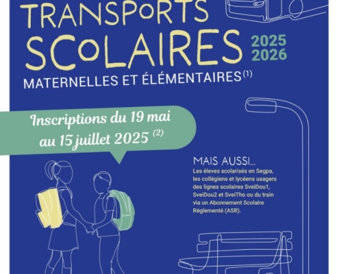 affiches de Thonon Agglomération pour inviter les usagers à inscrire leurs enfants aux transports scolaires maternelles et élémentaires 2025-2026 à partir du 19 mai et jusqu'au 15 juillet 2025
