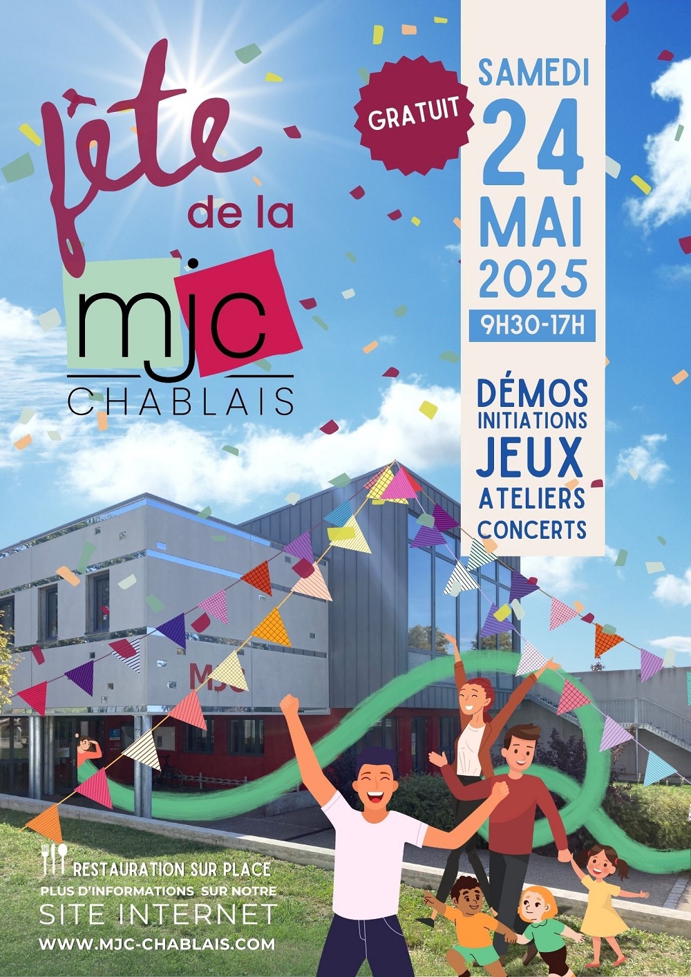 affiche pour la fête de la MJC le samedi 24 mai 2025 de 9h30 à 17h à la MJJC Chablais