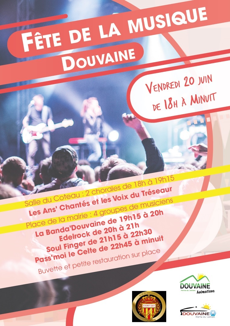 Affiche de la fête de la musique à Douvaine el vendredi 20 juin 2025 au stade