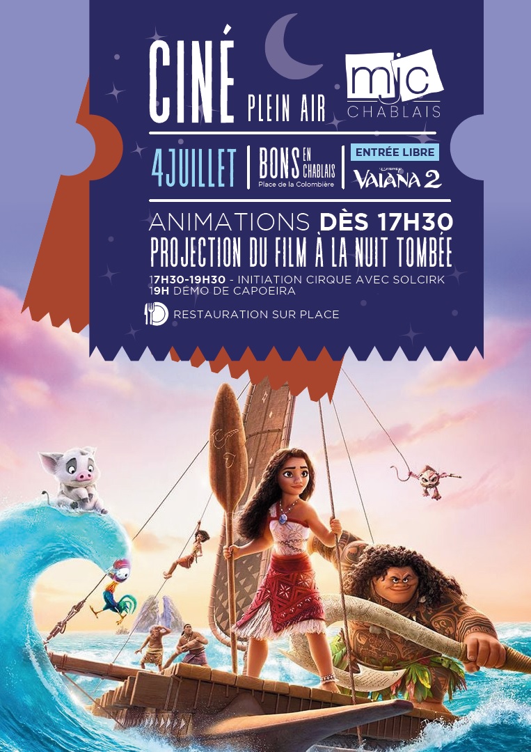 affiche de la projection du 4 juillet Place de la Collombière à BONS dans le cadre des ciné plein air de la MJC
