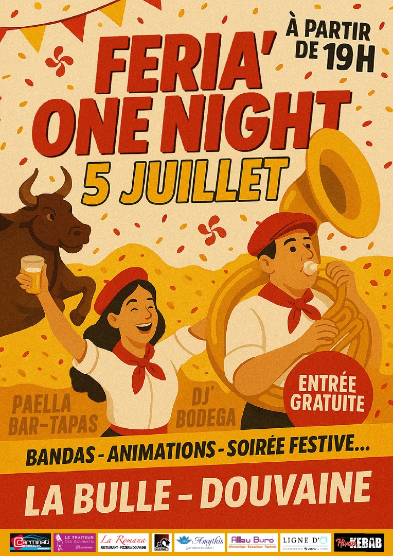 Affiche de l'événement de la Banda'Douvaine le samedi 5 juillet 2025 dès 19h à la Bulle de Douvaine : Feria'one night