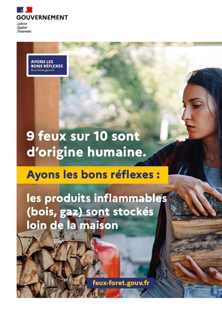 Affiche "produits inflammables sont stockés loin de la maison"