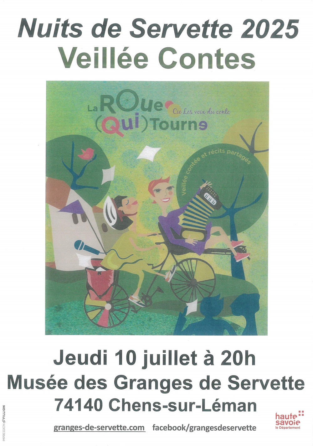 Affiche de la veillée contes du 10 juillet à 20h aux Granges de Servette