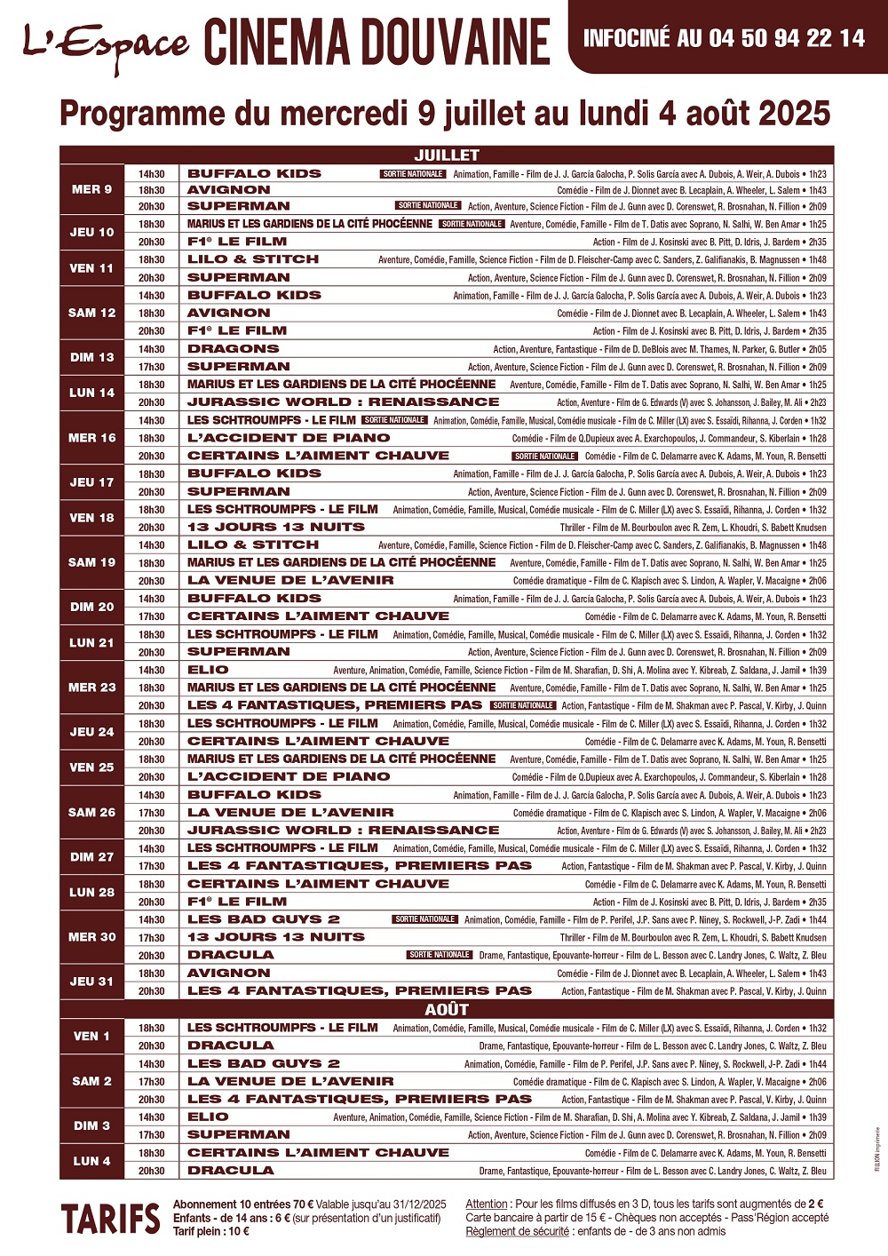 Programme cinéma du mois de juillet 2025