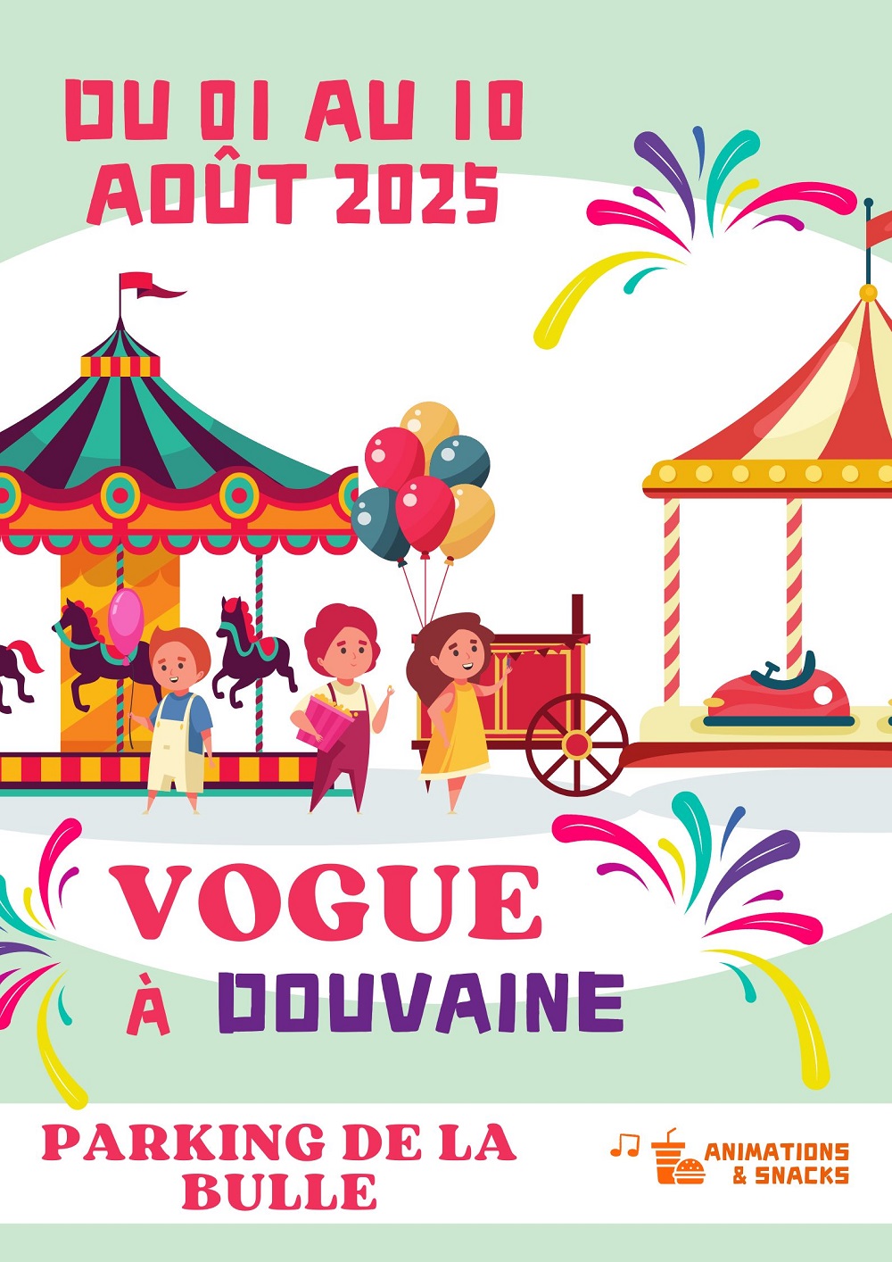 Affiche de la Vogue à Douvaine du 01 au 10 août 2025 sur le paking de la Bulle