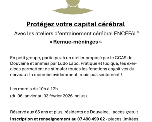 Affiche pour les ateliers mémoire proposés par le CCAS de Douvaine du 06 janvier au 03 février 2026
