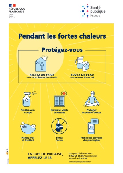 Affiche de la Préfecture présentant les mesures à prendre en cas de forte chaleur
