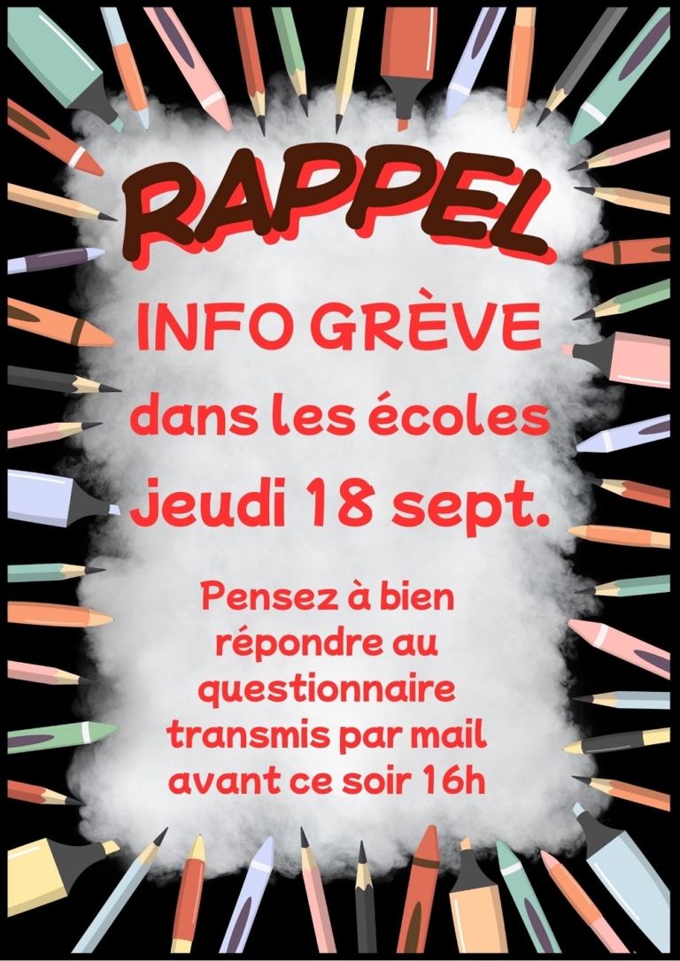 Info grève du 18 septembre dans les écoles. demande aux parents de répondre au mail transmis