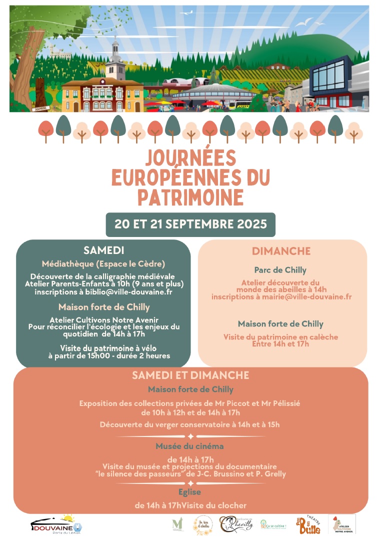 Programme des 2 jours des journées du patrimoine à Douvaine les 20 et 21 septembre 2025