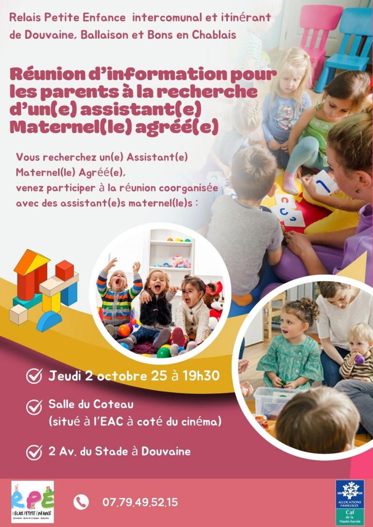 Réunion d'information pour les parents à la recherche d'1 assistant maternel 02 octobre 2025