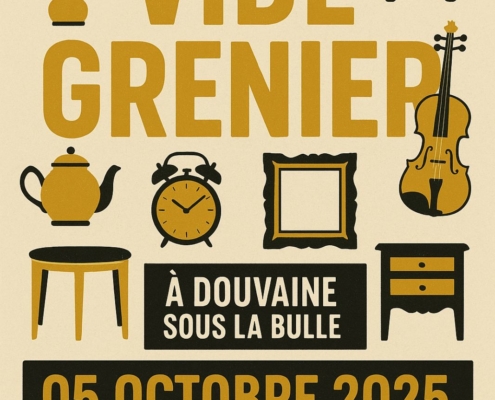 affiche du Vide grenier du spirit Basket qui se tiendra le dimanche 5 octobre 2025 dans la Bulle de DOuvaine