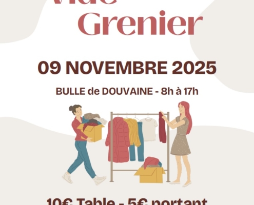 Affiche officielle du Vide-grenier des Sapeurs-Pompiers de Douvaine le dimanche 9 novembre 2025 à la Bulle de 8h à 17h