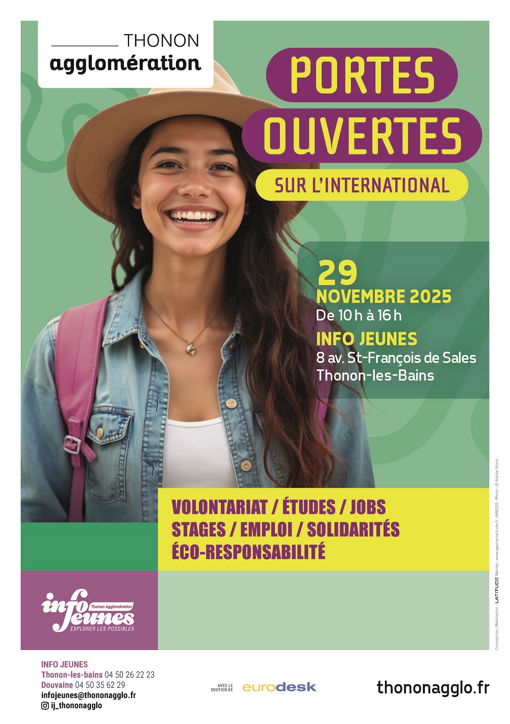 Affiche-portes-ouvertes-international-A3 Affiche de Thonon Agglomération pour les portes ouvertes à l'international le 296 novembre 2025 à l'info jeunes de Thonon - 8, Avenue Saint-François de Sales (opération à destination des jeunes)