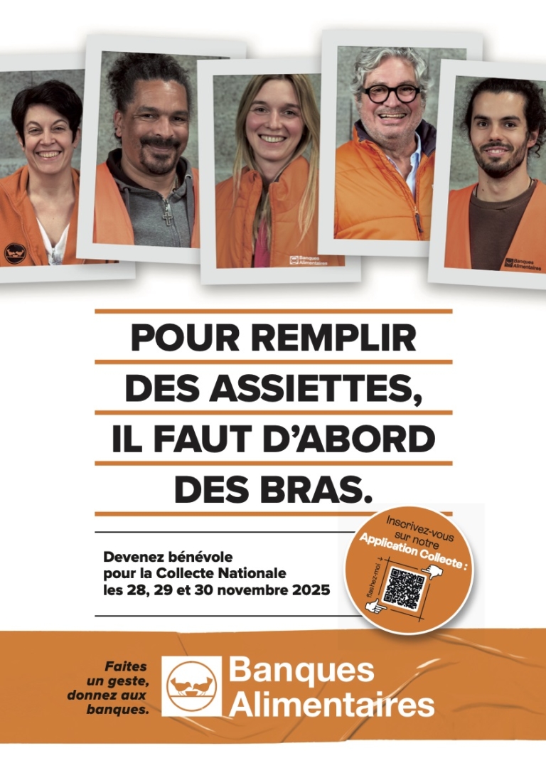affiche nationale de la collecte alimentaire des 28, 29 et 30 novembre 2025 dans vos supermarchés