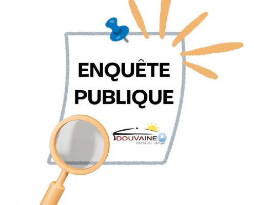 dessin pour affichage enquête publique : petite loupe sur feuilles punaisée