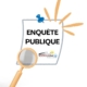 dessin pour affichage enquête publique : petite loupe sur feuilles punaisée