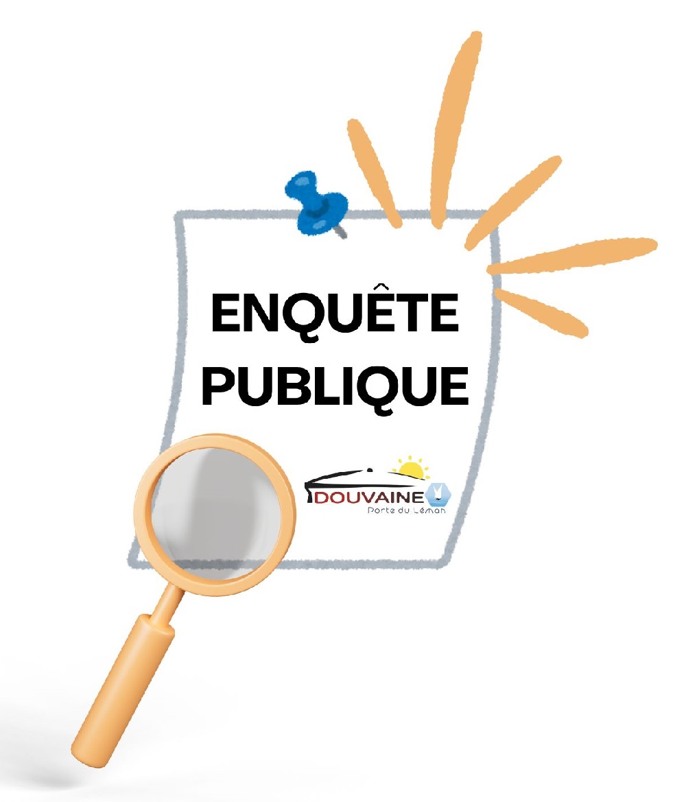 dessin pour affichage enquête publique : petite loupe sur feuilles punaisée