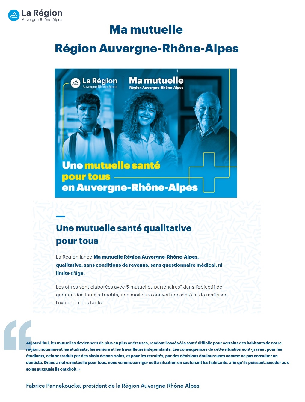 Mutuelle santé région Auvergne Rhône-Alpes 2025 visuel de la page du site https://www.auvergnerhonealpes.fr/particuliers/mamutuelleregion adapté pour la communication de l'offre de la région pour une mutuelle santé pour tous