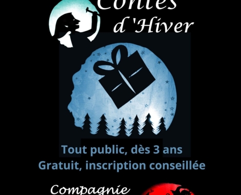 Affiche pour le spectacle d'ombres "contes d'hiver" du jeudi 4 décembre à 17h30 à la médiathèque