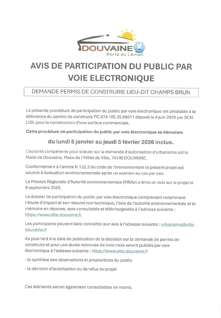 visuel de l'avis de participation du public par voie électronique permis de construire Lidl disponible en fichier .pdf