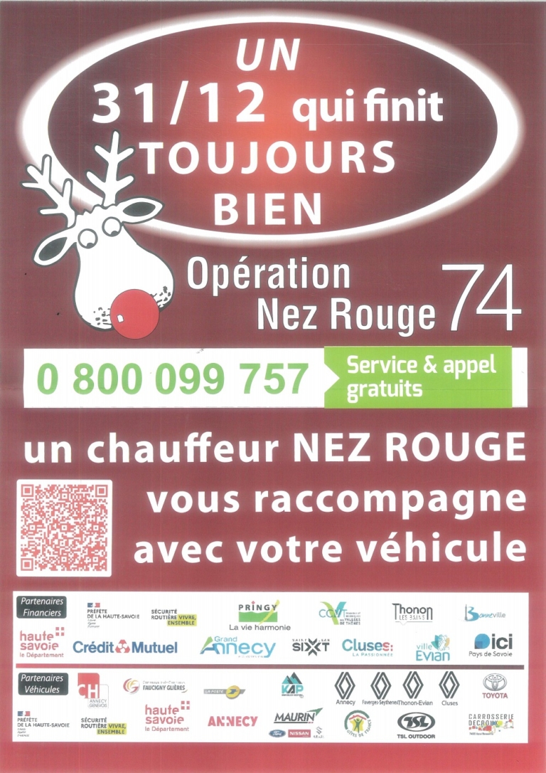 affiche officielle de l'opération nez rouge à contacter au 0 800 099 757