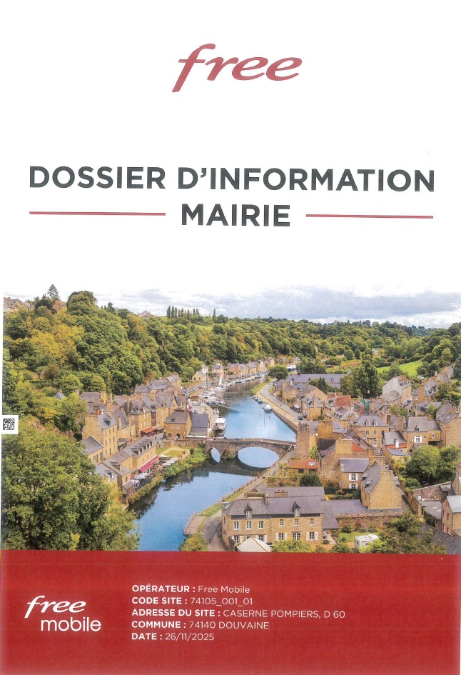 page de garde du dossier d'information free mobile - antenne de la caserne des Pompiers Douvaine