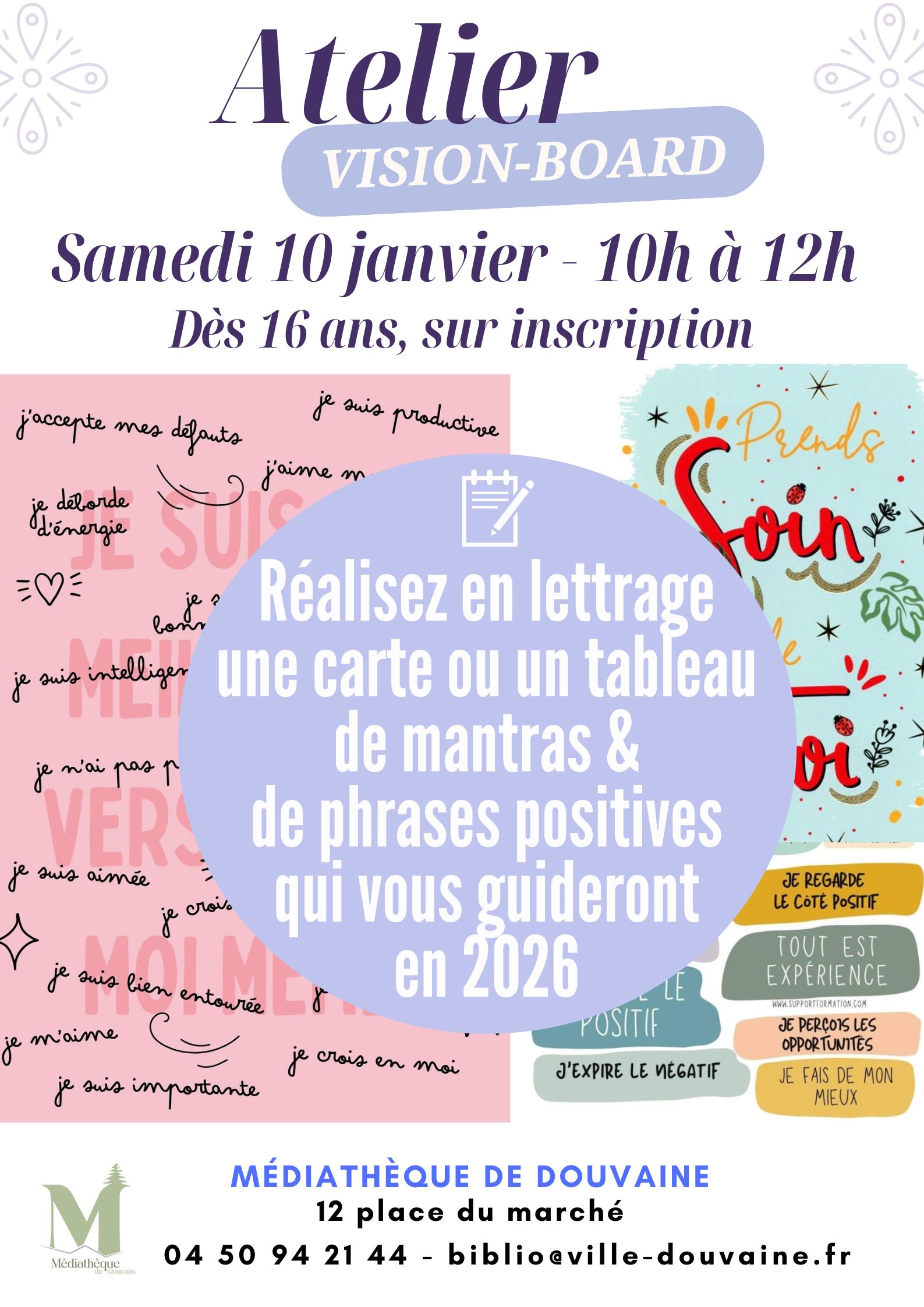 affiche_visionboard affiche de l'atelier visionboard à la médiathèque samedi 10 janvier 2026 de 10h à 12h