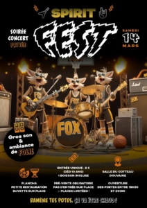 Affiche pour la soirée privée du Spirit Basket le samedi 14 mars 2026 à la salle du Coteau dès 19h30. Pré-vente obligatoire
