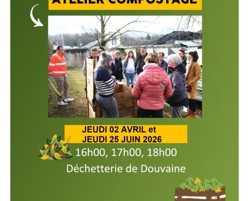 Affice de Thonon Agglo proposant les ateliers compostages à Douvaine les 2 avril et 25 juin 2026
