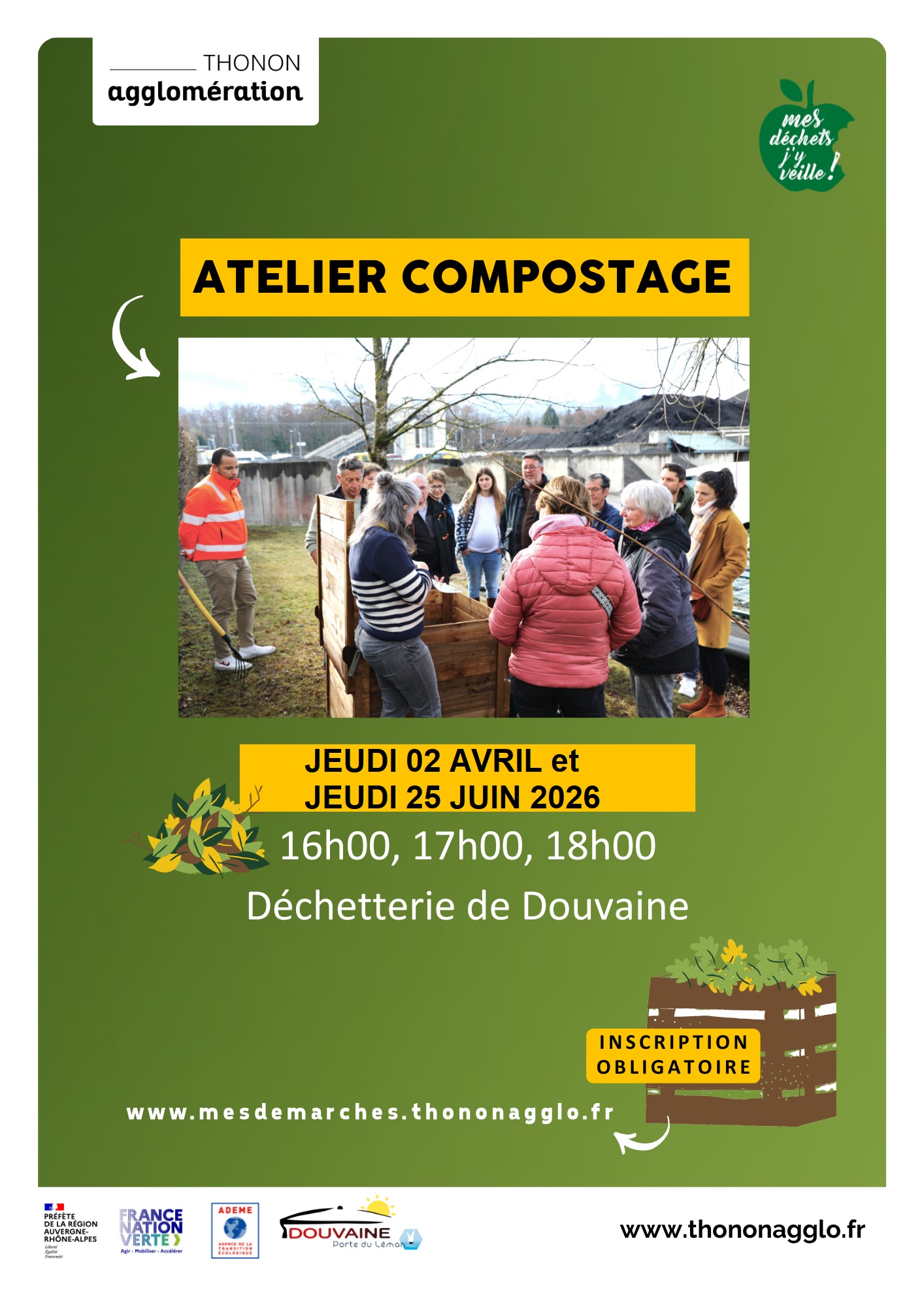 Atelier compostage - Douvaine - 2 avril et 25 juin 2026 Affice de Thonon Agglo proposant les ateliers compostages à Douvaine les 2 avril et 25 juin 2026