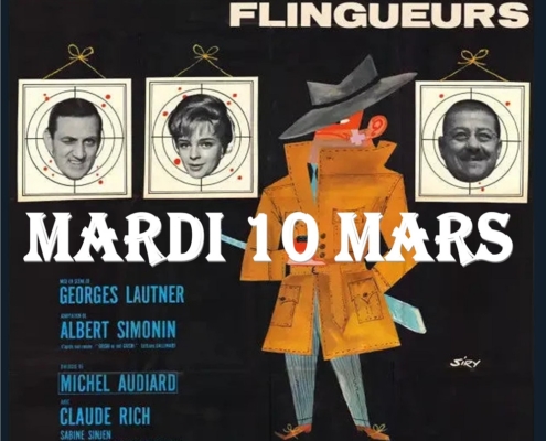 Affiche officielle des Tontons flingueurs personnalisée avec la séance du Cinéclub du 10 mars 2026 à 19h au Cinéma de Douvaine