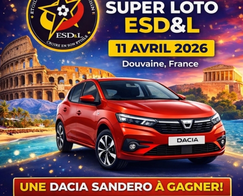 Affiche du super Loto de l'ESD&L le samedi 11 avril 2026 à 20h la Bulle de Douvaine. Sur réservation !